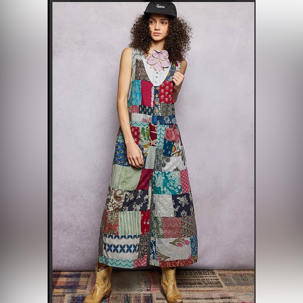 POL Patchwork Maxi Jumpsuit in Multicolor